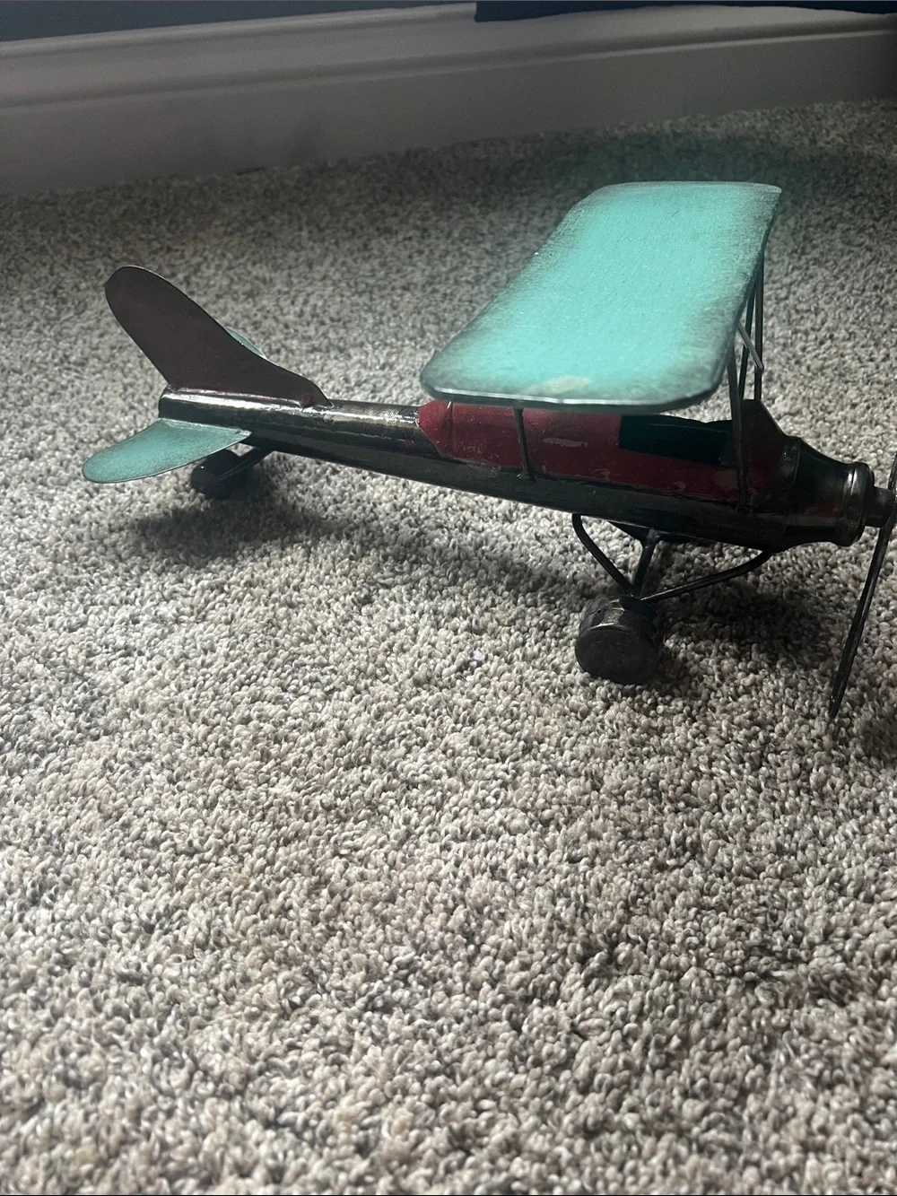 Red and Green Metal Biplane Toy - Kids Toys